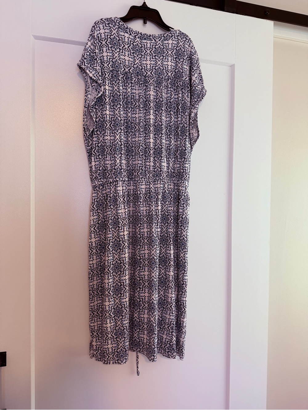 LOFT Navy & White Printed Cap-Sleeve Mini Dress - Picture 3 of 4